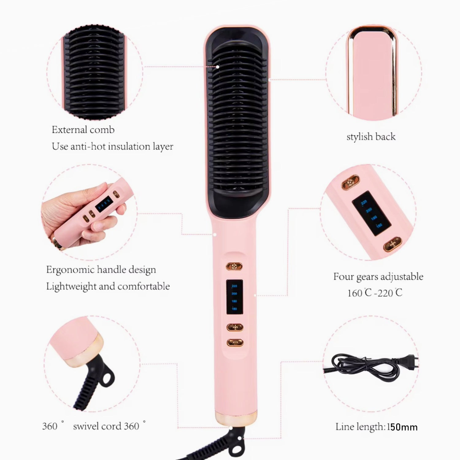 Multi-Temp 2-in-1 Hair Straightener and Curler Comb, Ceramic Plates, Power Supply Operated, 110V/220V, US Plug, for Wet and Dry Styling, Volumizing Hair Tool for Women, Ideal Mother'S Day Gift
