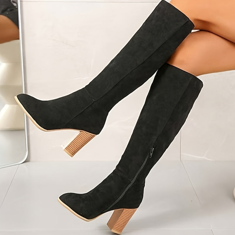 Fashion Forward, Elegant Women's Long Fashion Boots in Light Brown - Non-Slip, Comfortable & Lightweight with Chic Pointed Toe and Side Zipper Closure, TPU Sole, Fabric Lining for Stylish Horseback Riding