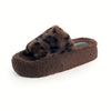 Cozy Leopard Print Women's Slippers - Plush Fleece Lined, Open Toe, Non-Slip Rubber Sole for Indoor/Outdoor Wear - For Women - Perfect for Relaxing at Home or Casual Outings - Ideal Gift for Her
