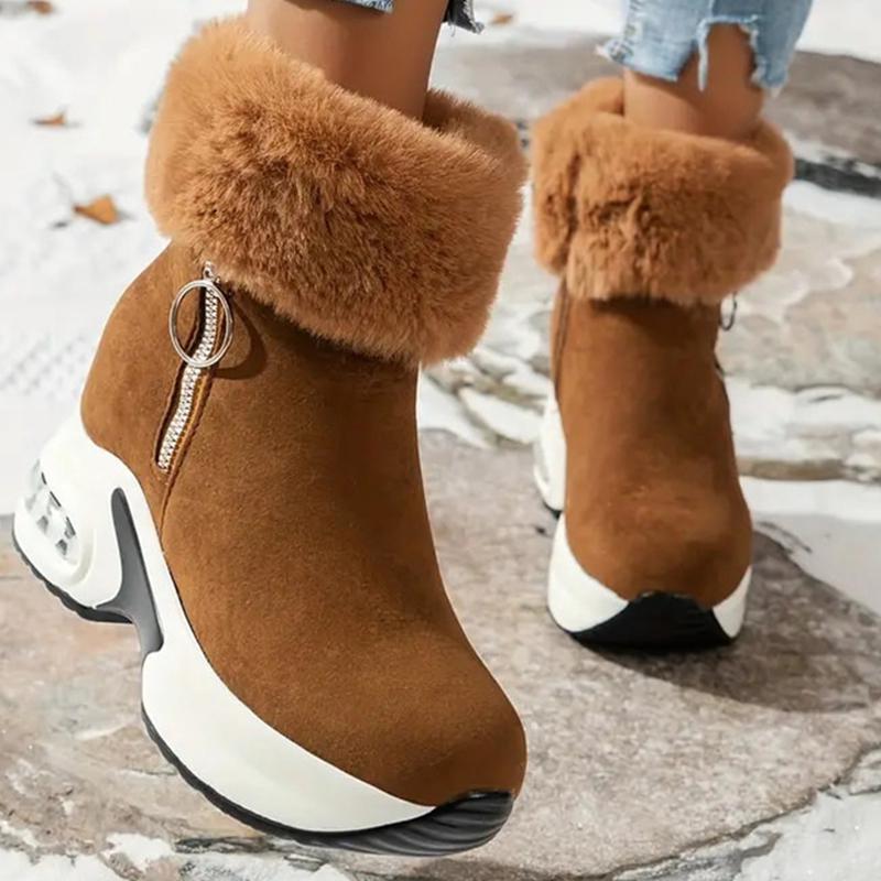 Elegant Women's Leopard Print Fashion Snow Boots with Side Zipper - Warm Fur-Lined Interior, Rubber Sole, Available in Black, Brown, Grey, and White