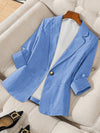 Women's Light Beige Casual Blazer Jacket - Solid Color Single-Breasted Button Front, Notch Lapel & Chest Pocket, Machine Washable H-Silhouette for Autumn Office & Casual Attire, Subtle Stripe Texture