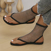 Stylish Women'S Summer & Fall Hollow-Out Rhinestone-Embellished Slip-On Sandals with Open Toe, Low Heel, and Fabric Upper