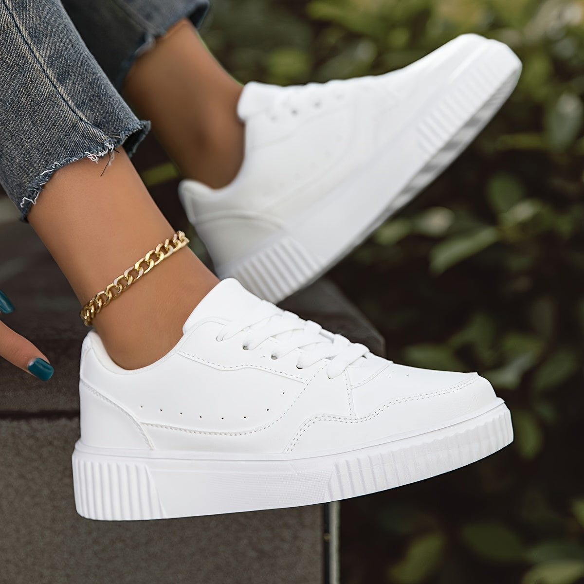 [Faux Flat Sneakers] Durable Anti-Slip Women's Casual Sneakers | Fashion Faux Flat Shoes, Ideal for Leisure, Walking, Running, Jogging - Solid Color, Round Toe, All-Season Low Top with Flexible Fabric Inner & EVA Sole
