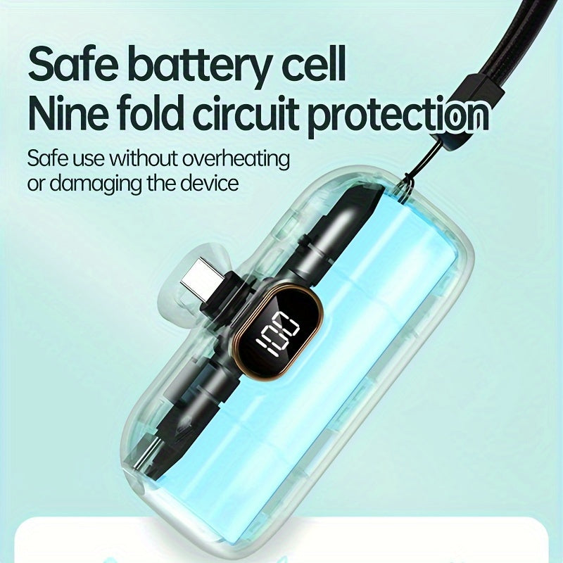 [Winsway Portable Charger] Winsway 5000mAh Mini Portable Charger Power Bank - Type-C Mobile Phone Power Bank with LED Digital Display - Compatible with iPhone 16/15/15 Plus/15 Pro/15 Pro Max/Android/Samsung/etc