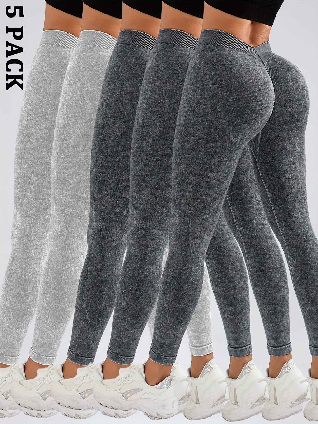 5 Pack Women's Hip Lifting Seamless Sexy V Back Sports Yoga Leggings High Waisted Stretch Fitness Pants Outdoor Running Skinny Sweatpants