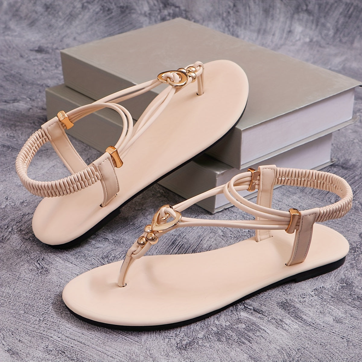 Women's Summer Flat Sandals - Boho Style Buckle Decor Elastic Strap Slip On Shoes - Casual Summer Beach Sandals - For Women -  Suitable for Summer, Beach, Vacation - Perfect Gift for Fashionable Women