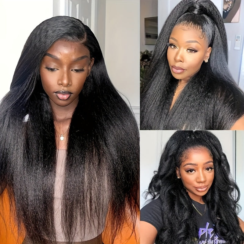Kinky Straight Clip In Wig Extensions Full Head Yaki Straight Clips In For Women Synthetic Wig 7Pcs Wig Accessories
