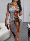 Vibrant Figure-Hugging Square Neck Tank Dress - Soft Dacron & Spandex Blend, Mid-Elastic, Machine Washable, Portrait Print, Young Style, Customized Bodycon Dress for Women - Perfect for Spring/Summer Season