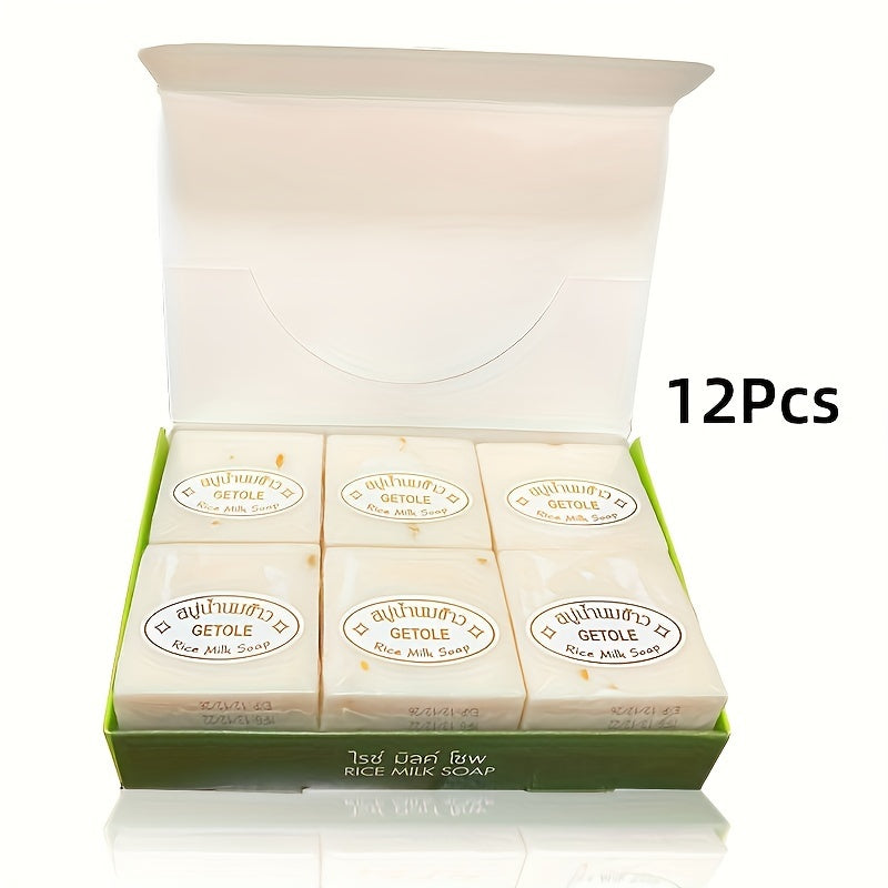 12pcs Rice Milk Soap, Handmade Cleansing Bar For Face And Body Wash, Nourishing And Moisturizing, Gentle Skincare, Suitable For All Skin Types