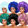 6-Pack Satin Bonnet Sleep Caps for Women - Elastic Wide Band Silky Hair Bonnets for Sleeping, Leisure, Sports - 100% Polyester Hair Protection Shower Cap Set for Curly & Straight Hair