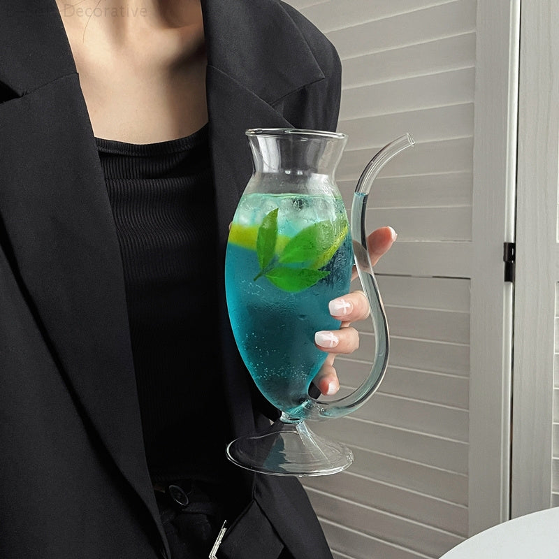 1pc COFIT Creative Roostertail Glass Cup with Straw – Transparent Whisky, Coffee, Milk Tea, and Juice Mug –, BPA-Free Drinkware for Home, Cafes, and Bars – Hand-Blown Clear Glass Cup for Smoothies, Boba, and More, Bever
