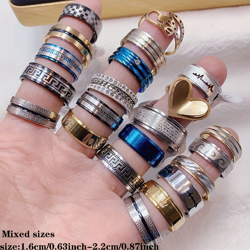 30pcs Punk-Inspired Stainless Steel Rings with Cubic Zirconia - Mixed Style, Sleek & Minimalist for Men & Women, Ideal for Daily Wear, Parties, and Gifts, Randomly Selected, Everyday Rings|Punkinspired Rings|Durable Rings