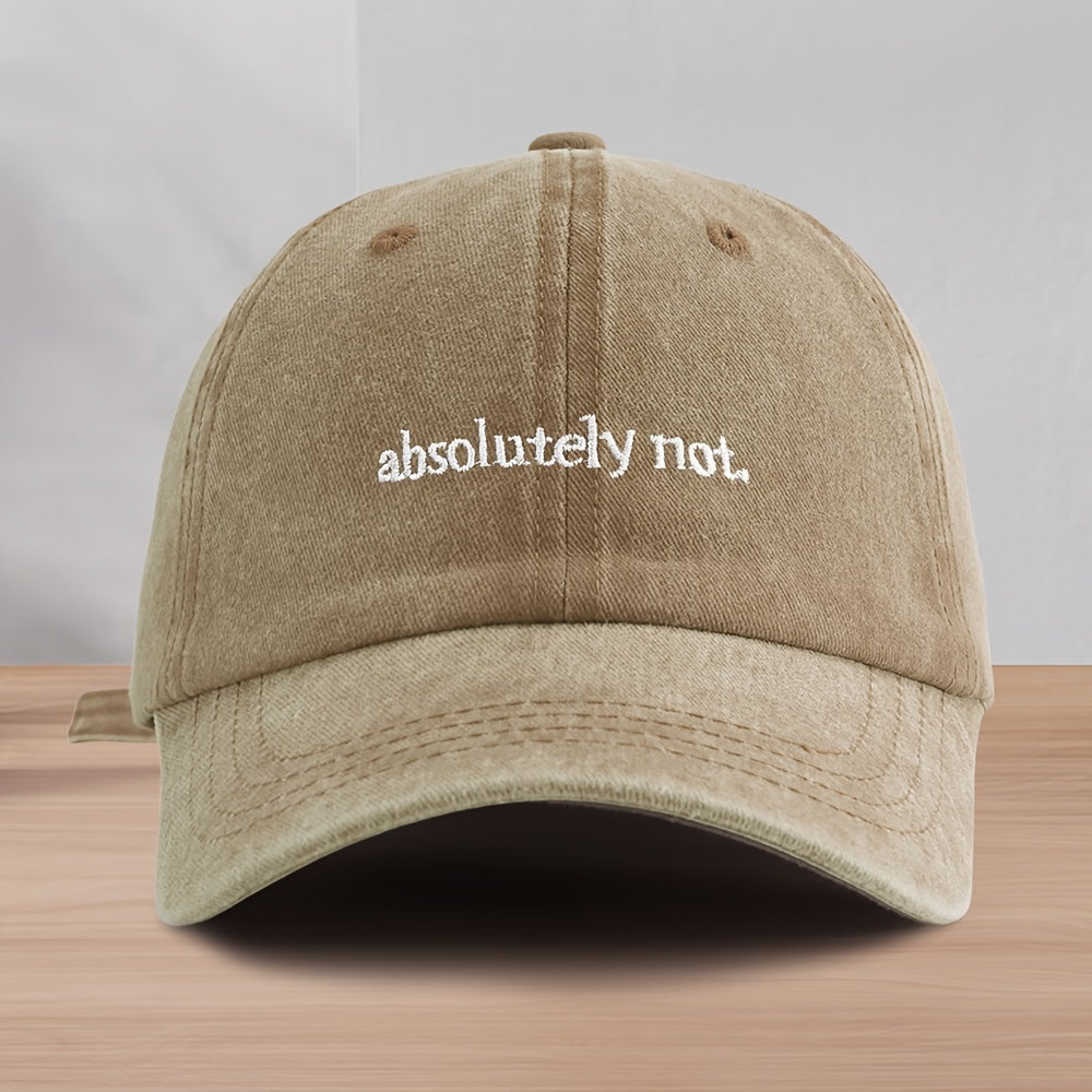 1pc Vintage Washed "Absolutely Not" Embroidered Baseball Cap - Unisex Lightweight Sun Protection Hat for Spring & Summer, Black Polyester with White Lettering, Adjustable Fit