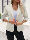 Women's Light Beige Casual Blazer - Open Front, 3/4 Sleeve, Polyester, Machine Washable, X-Shaped Silhouette, Perfect for Spring & Fall
