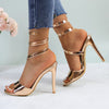 Women'S Open Toe Spiral Wrap Up Strappy High Heels Sandals, Golden Women'S Sexy Stiletto Sandals