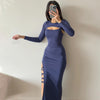 Long-sleeved Shawl Straps Sexy Suspenders Slit Hip Fashion Suit For Women