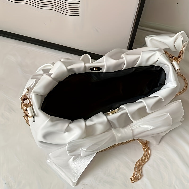 Four One Chic Sweet Style Bowknot Shoulder Bag, Solid Color Messenger Handbag with Magnetic Closure and Polyester Lining