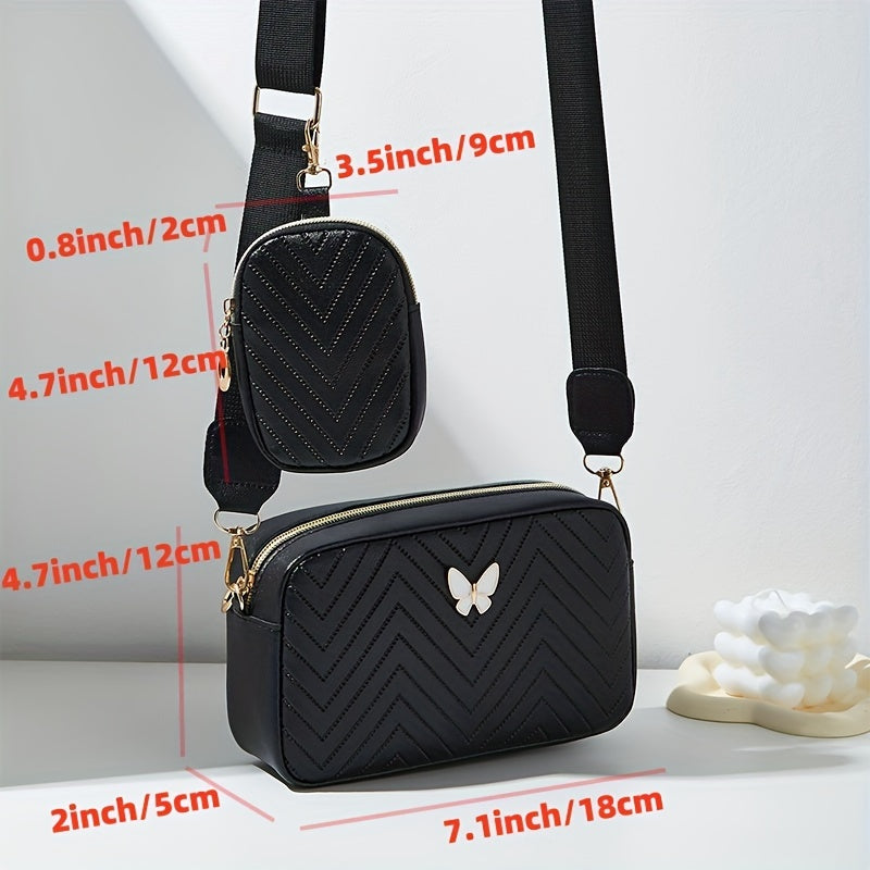 Stylish Embossed, Embossed Quilted Square Crossbody Bag + Women's Mini Wallet Pendant Combination Set, Multifunctional Shoulder Bag, Square Bag, Very Suitable for Outdoor Commuting, Daily Use and Travel