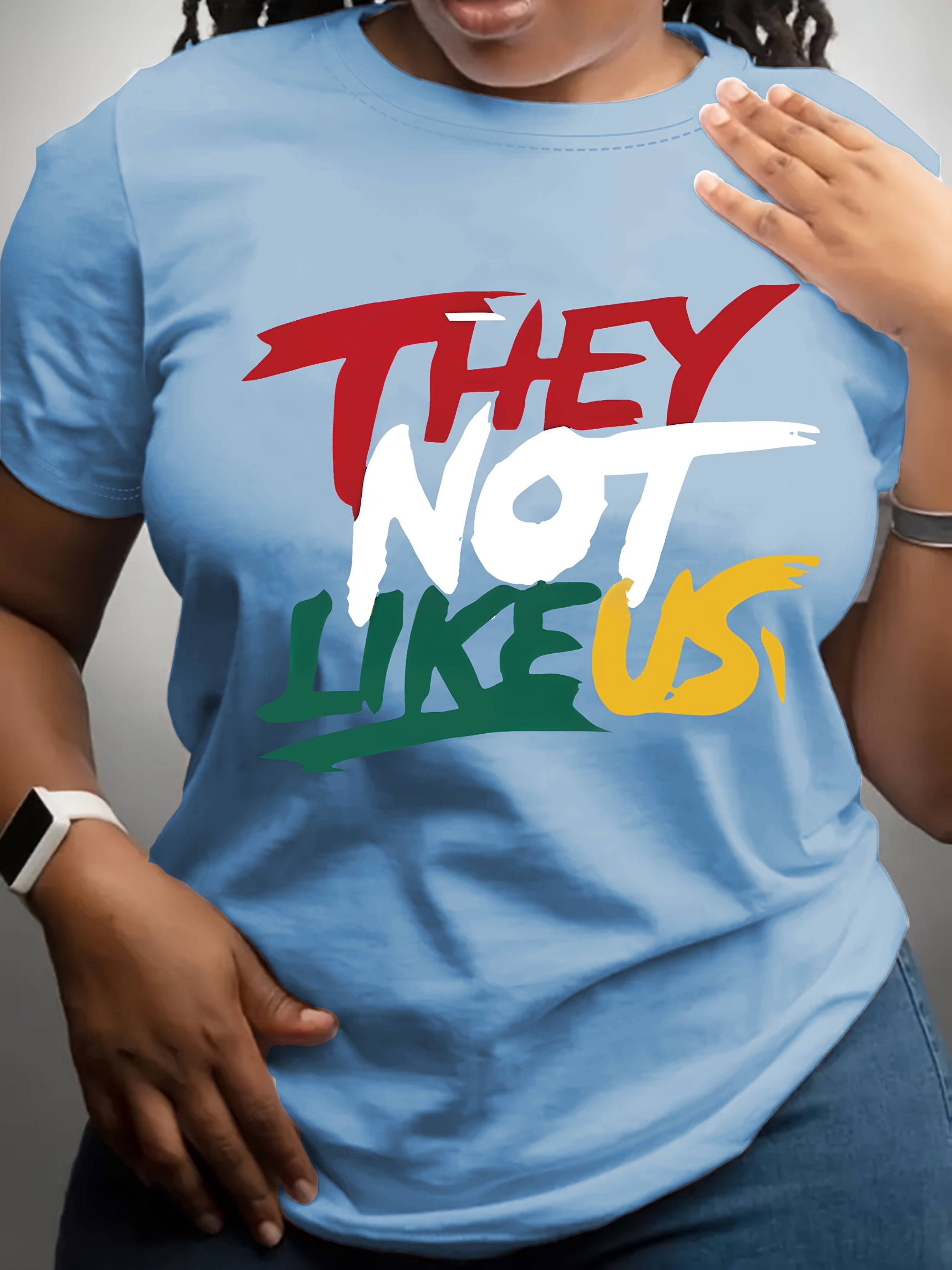 Women's "THEY NOT LIKE US" Bold Letter Print T-Shirt - Vibrant Green Short Sleeve Crew Neck Casual Top, Machine Washable Regular Fit Tee for Spring & Summer
