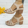 Elegant Women'S Open-Toe Sandals | Hook-and-loop Closure | High Heel | Non-Slip Rubber Sole | Comfortable Synthetic Cover | Versatile Summer Roman Style Shoes with Chunky Heel | Neutral Beige, Brown & White Palette, Chunky He