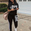 Women's Casual Polyester Knit Sweatpants Set with Round Neck and Alphabet Letter Print, Spring/Summer Collection - Love Letter Design - For Women - Made of Polyester - Perfect for Casual Wear & Loungewear - Ideal Gift for Fas