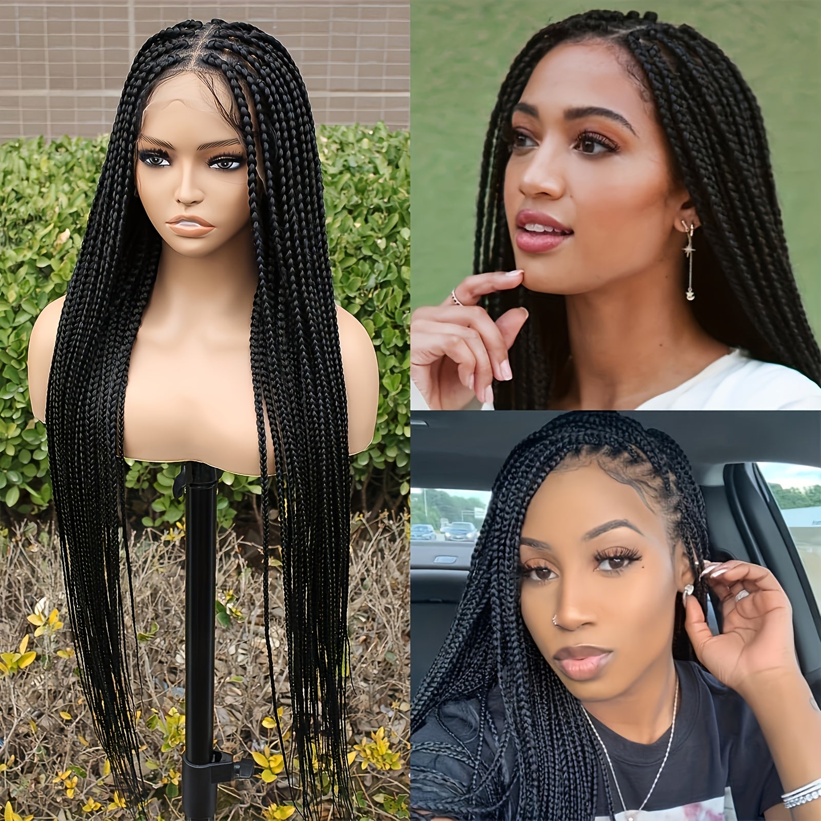 Latest Style Full Double Lace Front Braid Wig for Women - Hand Braided, Knotless Cornrow Braids, Blended Black Hair, Natural Looking, Breathable, Comfortable