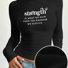 Women's Elegant Crew Neck Long Sleeve T-Shirt with Motivational Quote Applique - Polyester Blend Knit Fabric, Medium Stretch, Skinny Fit Fall/Winter Top
