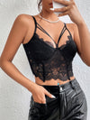 Elegant Black Lace Corset Top with Fishbone Steel Ring - V-Neck, Slim Fit, Strappy Backless Design for Women, Perfect for Casual Outings