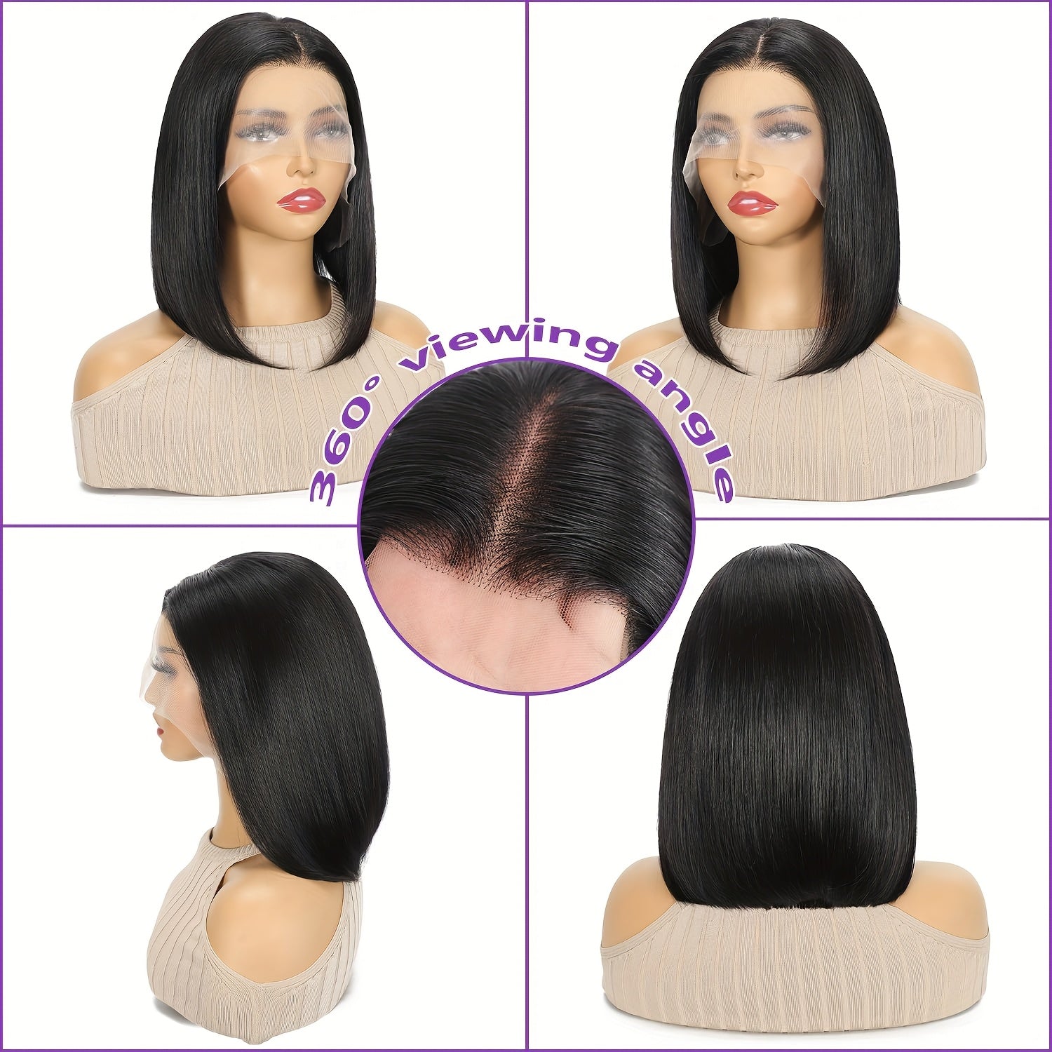 13x6 HD Transparent Lace Front Bob Wig Human Hair - Glueless Pre-Plucked 180% Density Short Straight Natural Looking Human Hair Wig for Women, All Ethnicities, Short Hair Wig, Fashion Accessory, Versatile Hair Wig, Elegant Ha