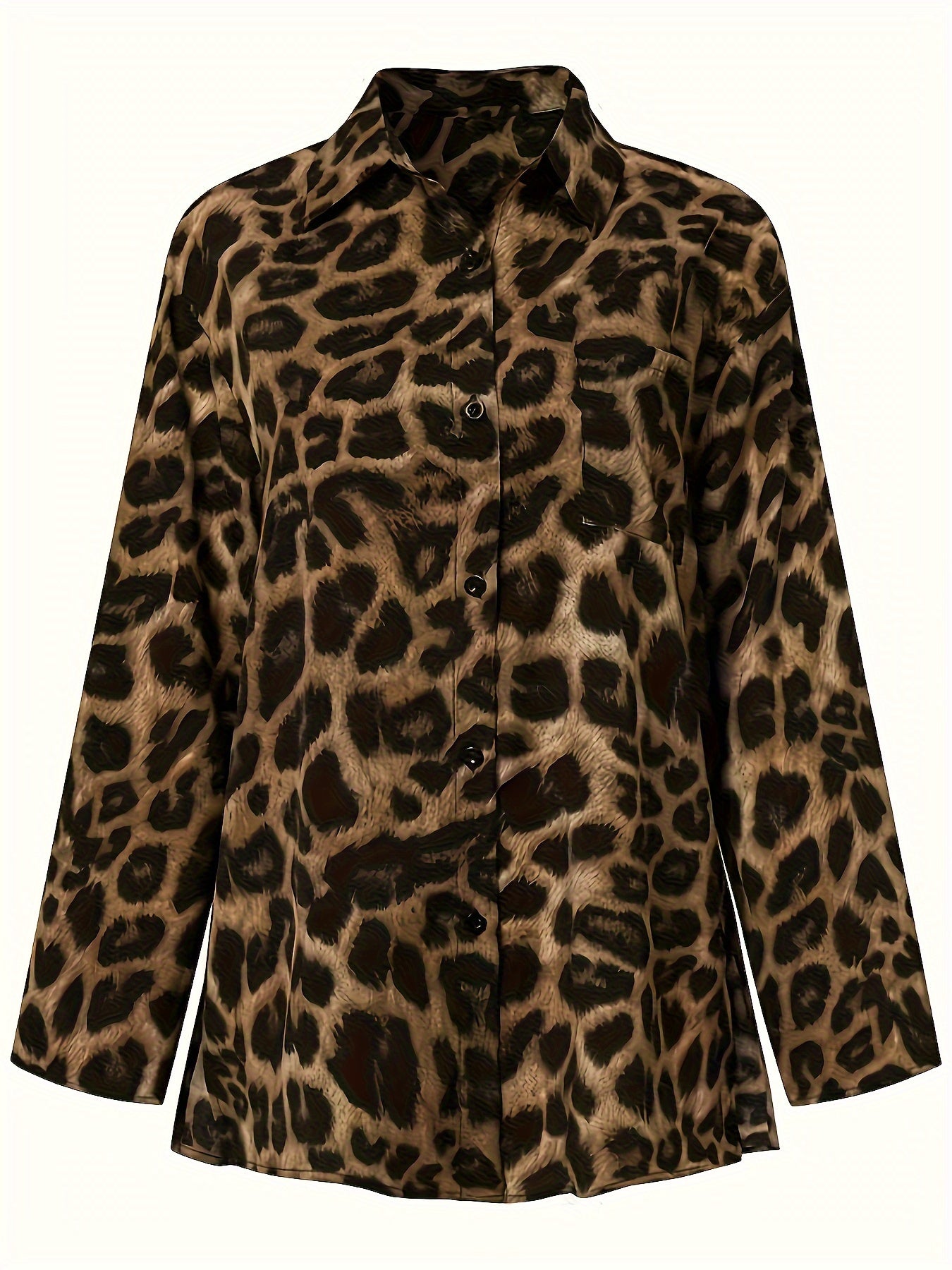 Elegant Women's Leopard Print Pantsuit Set - Spring/Fall Polyester Woven Fabric with Reversible Collar, Full-Print Design, No Detail - Stylish and Comfortable