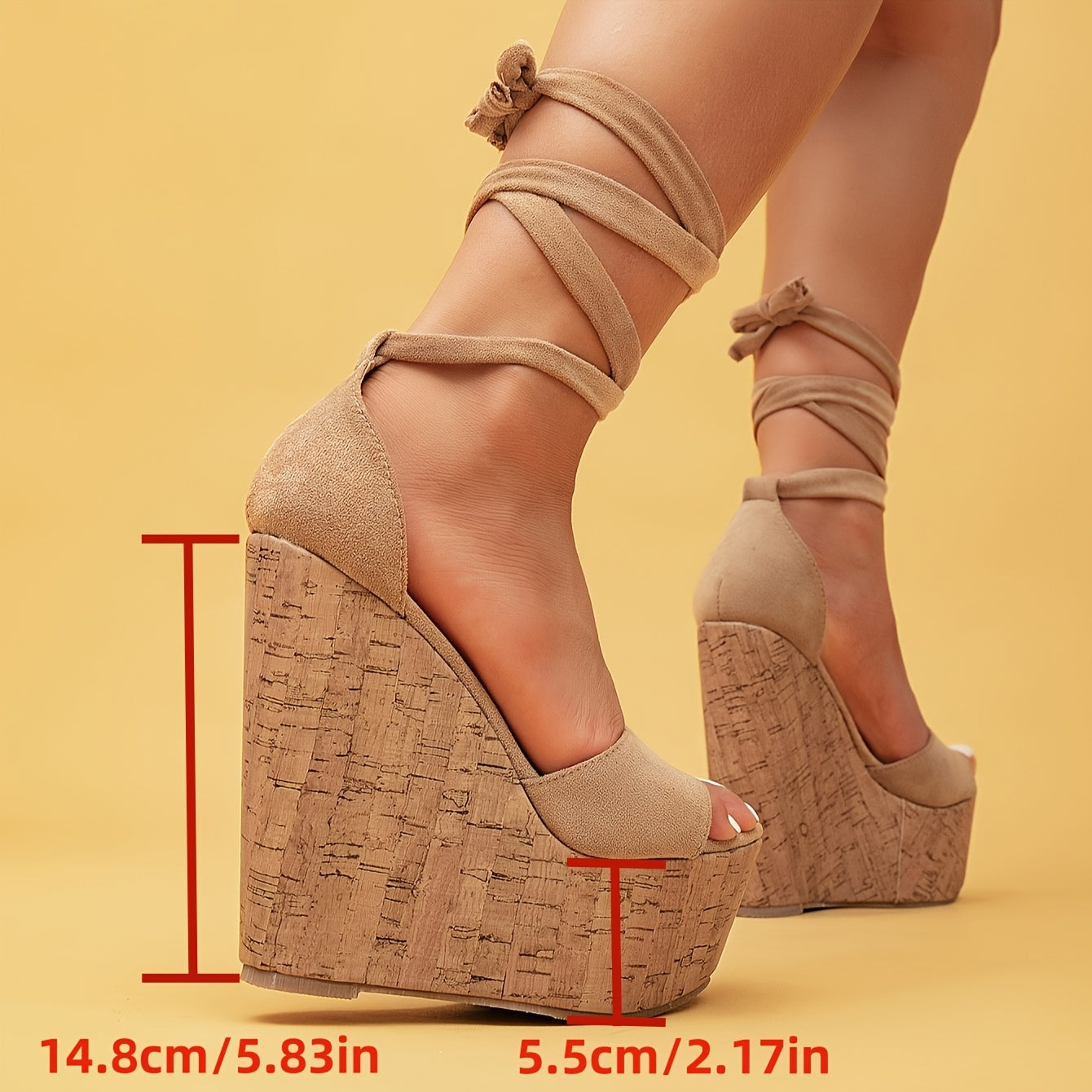 Elegant Beige Wedge Heeled Sandals for Women - Retro Boho Style with Crisscross Straps, Open Toe Platform Heels, Comfortable Cover Material, Ideal for Vacation & Fashion Outfits, High Heel Sandals