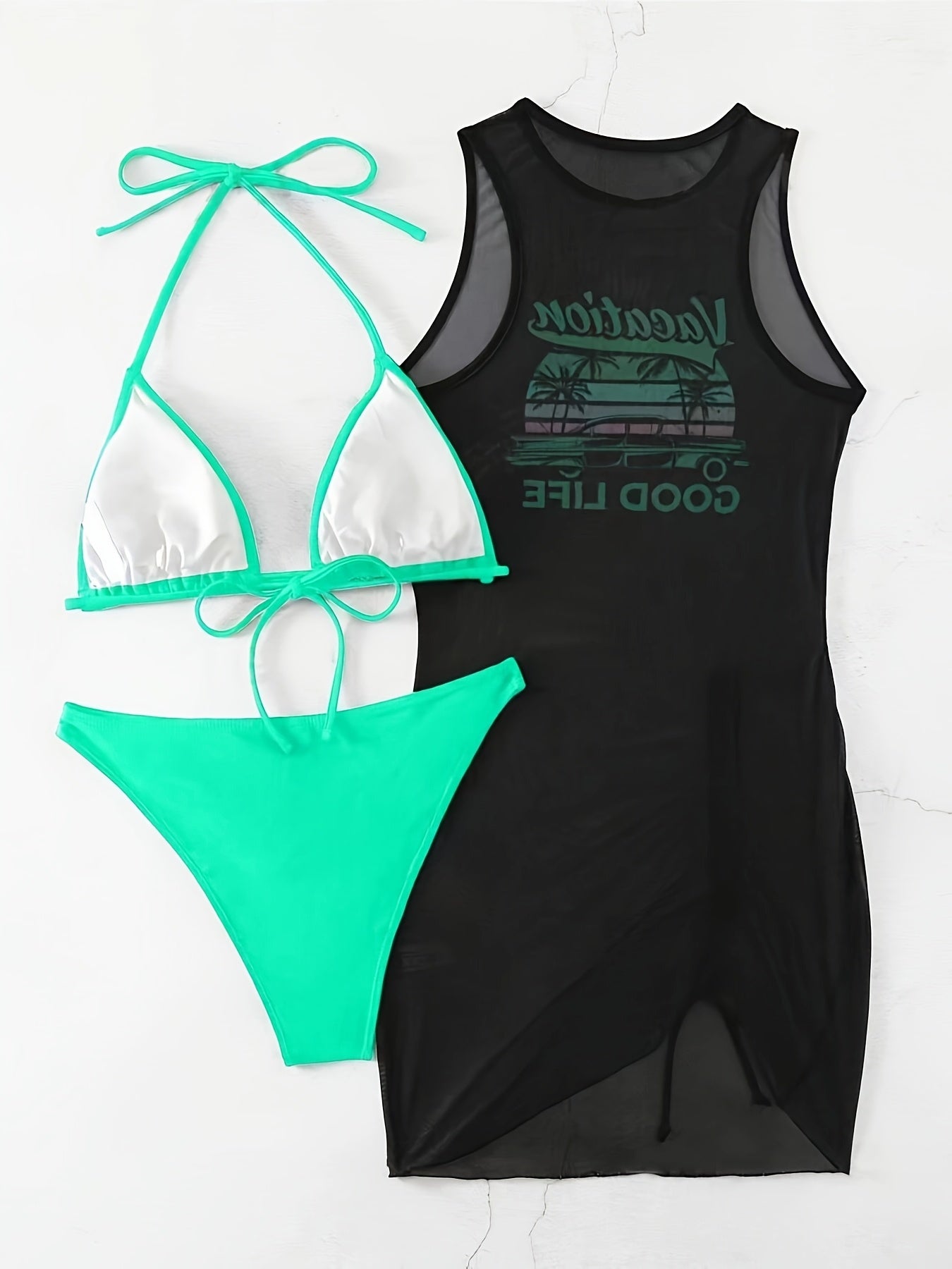 [Sexy Rope Bikini] Three-Piece Stylish Sexy Rope Bikini Set - Beach Vacation Cover Swimsuit for Women