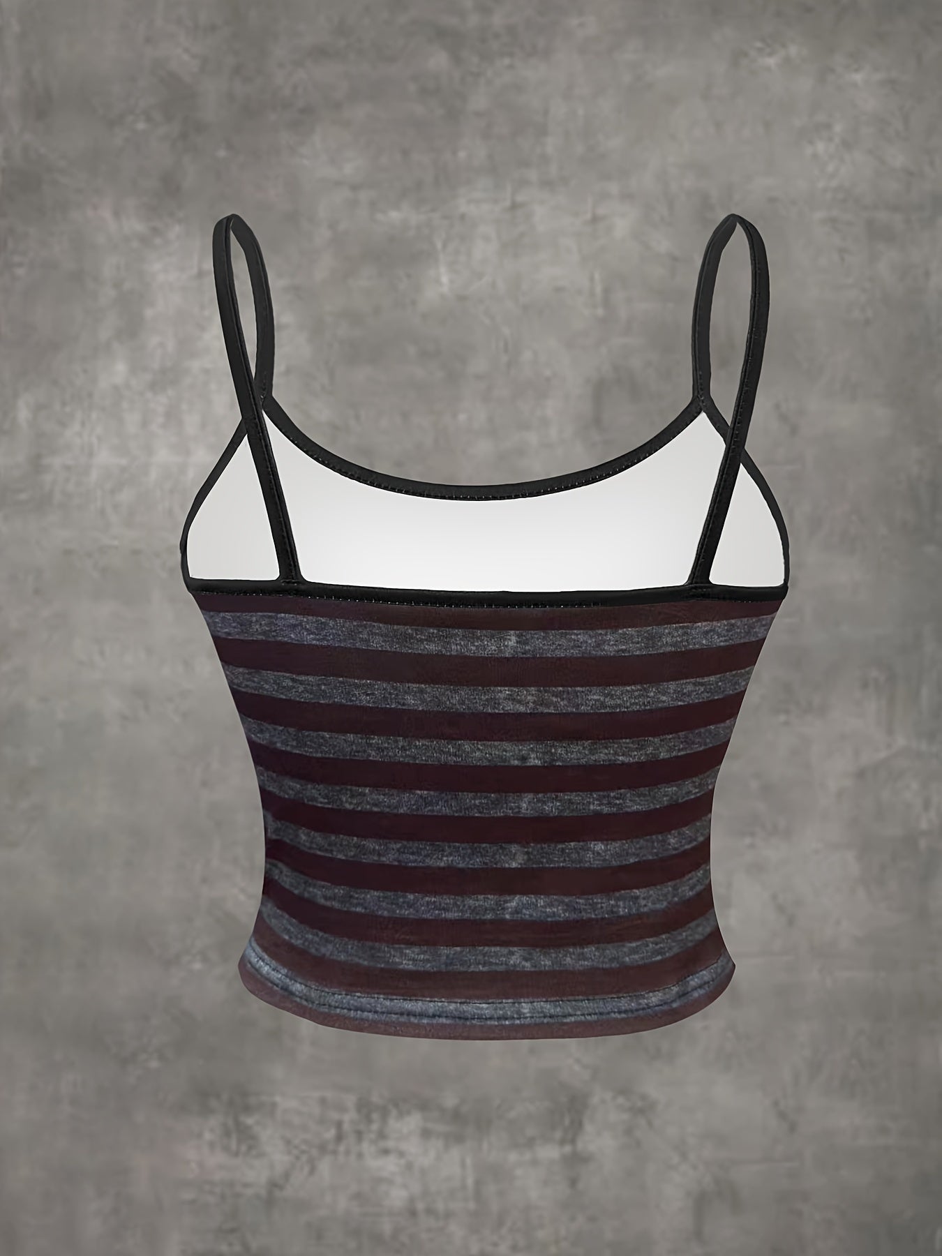 Vibrant Striped Grunge Punk Cami Crop Top - Spaghetti Strap, Mid Elasticity, Polyester, Random Print, Casual, Slingback, Summer Essential - Womens Fashion Clothing