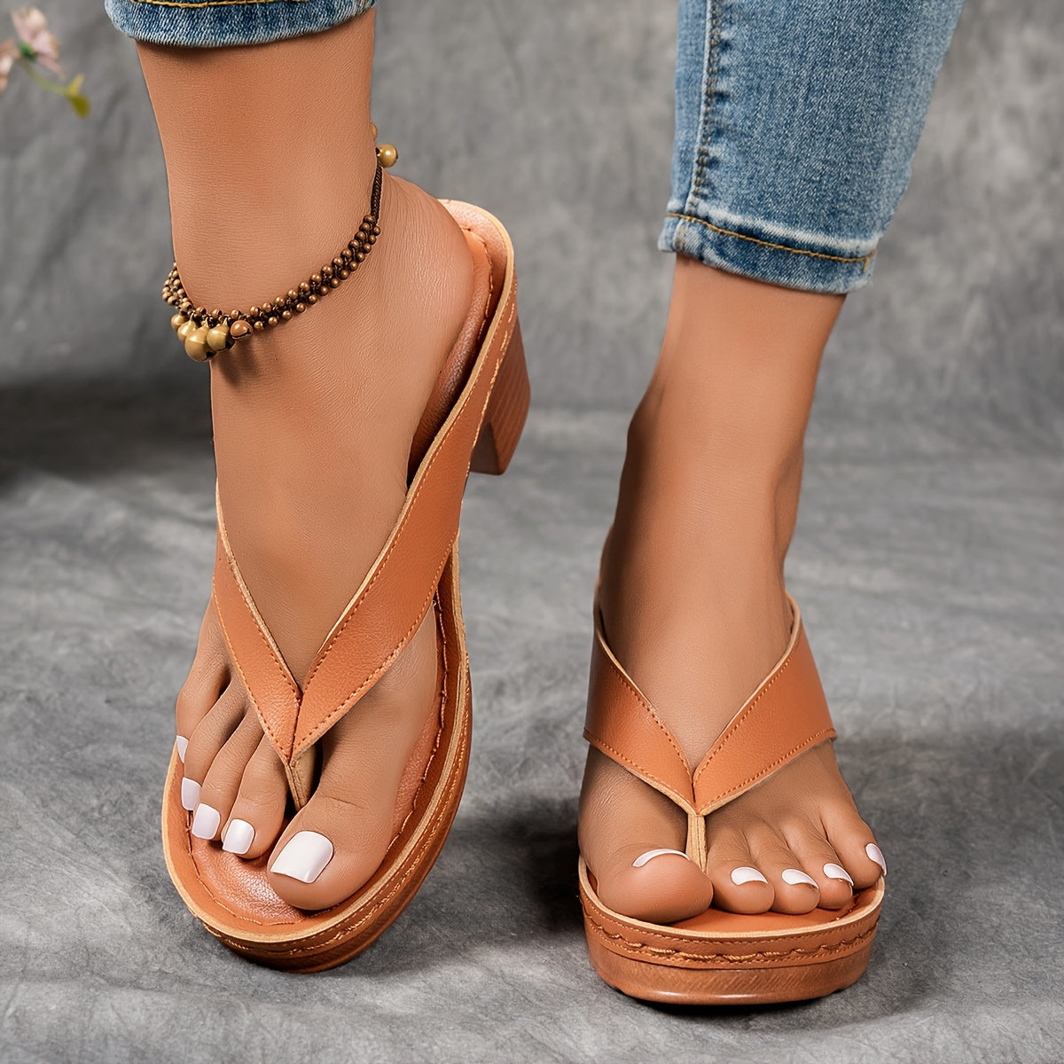 Elegant Women'S Summer Heeled Sandals - Solid Color, Mid-Block Heel, Open Toe, Slip-On Style in White, Black, and Orange with Durable PU Cover