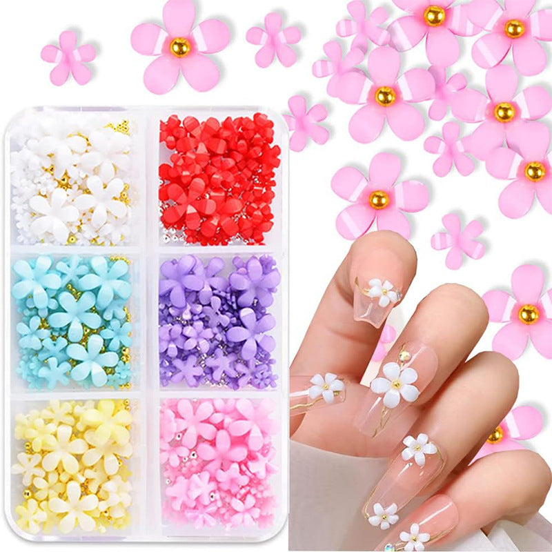 3D Flower Nail Charms, 4 Boxes 3D Acrylic Flower Nail Art Rhinestones White Pink Mixed Cherry Blossom Spring Gems Acrylic Nail Supplies with Pearls Manicure DIY Nail Decorations