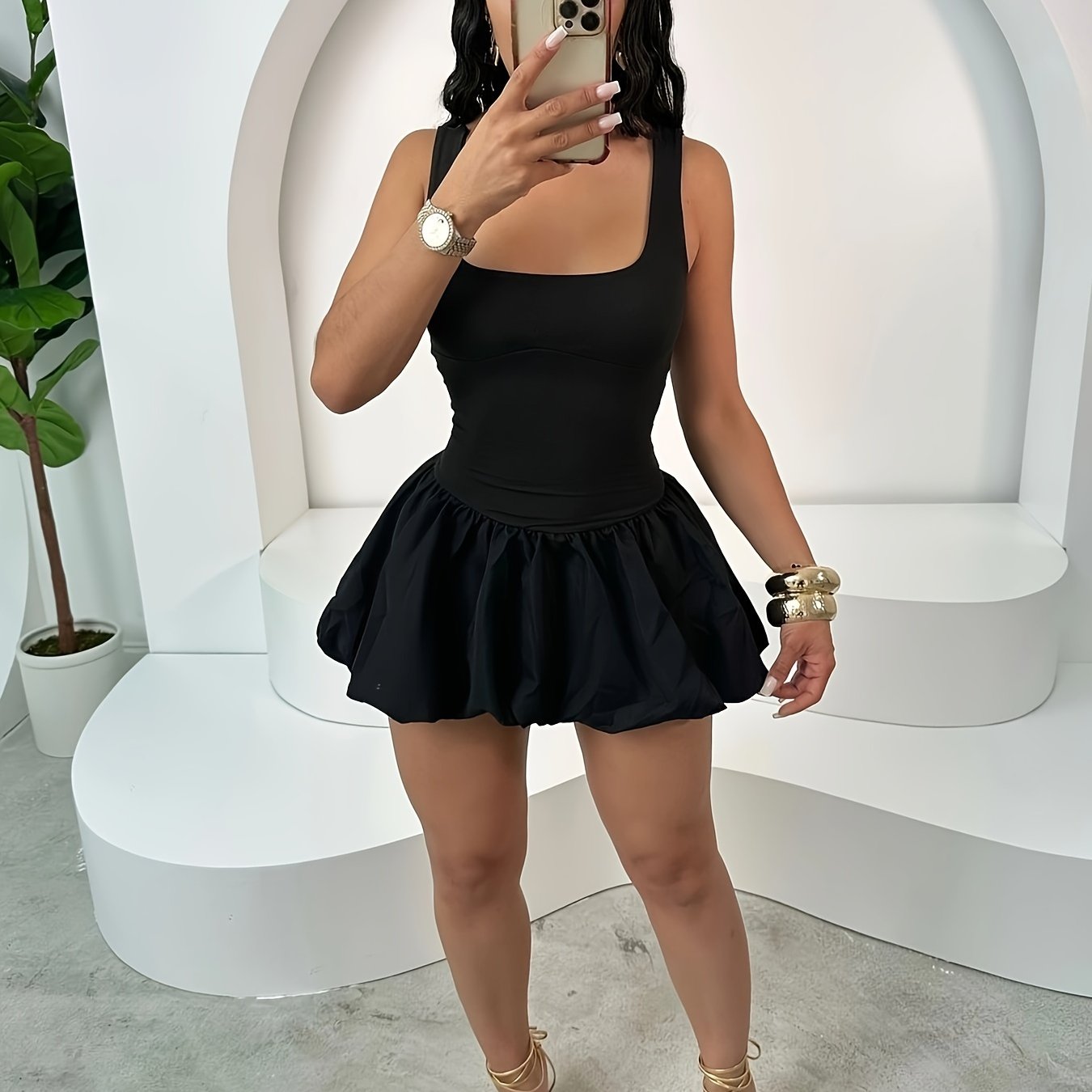 2231 European And American Women'S Fashion Tank Top Style Slim Sexy Fluffy Sleeveless Vest Dress