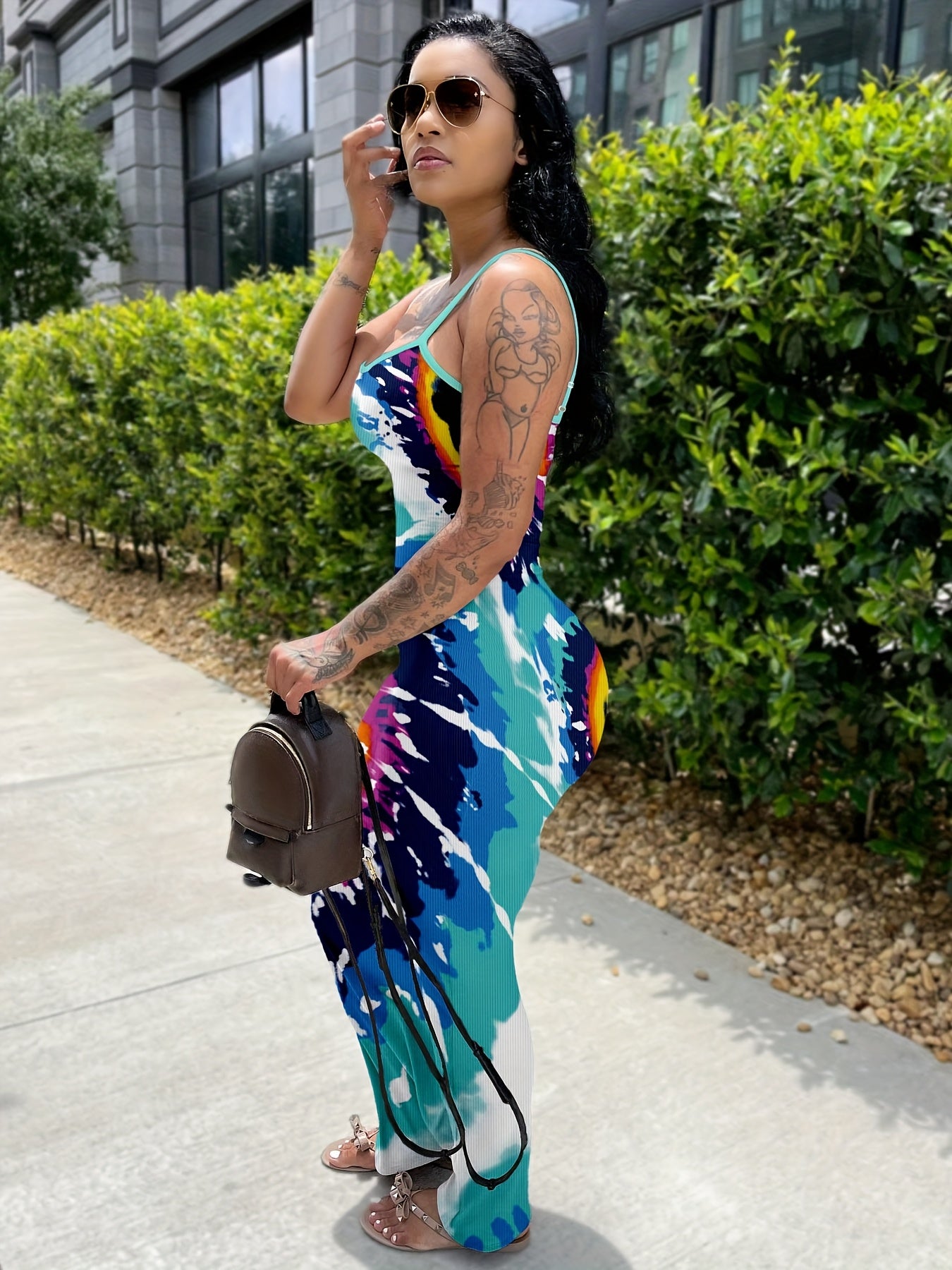 Vibrant Tie-Dye Bodycon Maxi Dress for Women - Casual & Sexy Sleeveless Summer Dress with Adjustable Spaghetti Straps, U-Neck, and Backless Design - Perfect for Beach, Wedding Guest, and Date Night Outfits