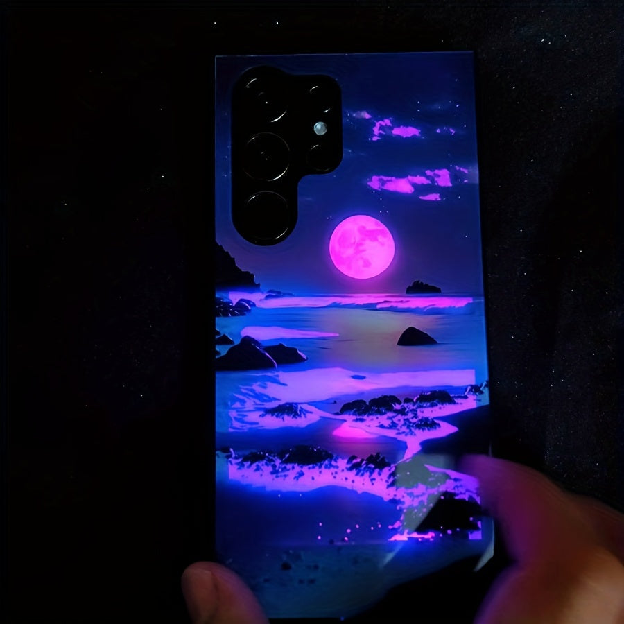 Glowing Meteor Sunset Beach Smart Voice-Controlled Luminous Phone Case Compatible with Samsung S24 Ultra/S23 Ultra/S23 FE/S21 FE/S22 Ultra/S21 Ultra/Iphone 15 14 Plus 13 12 11 Pro Max, Featuring Night Glow Technology And an E