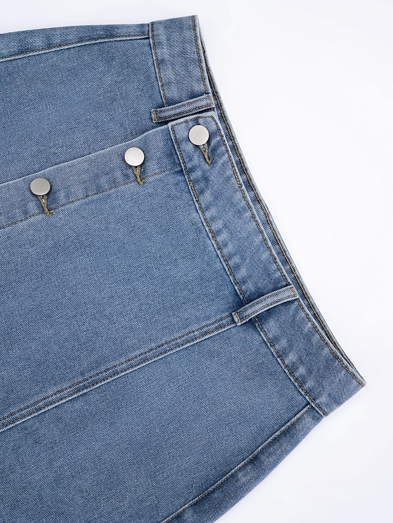 1pc NVFelix Women'S Casual Denim Midi Skirt, Front Button Detail, Solid Color, Non-Stretch, Straight Cut, Woven Fabric, for Spring/Summer/Autumn