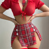 Women's Lingerie Role Playing Party Uniform Set with Front Tie and Hot Uniform Seductive Plaid Skirt Suit Style New