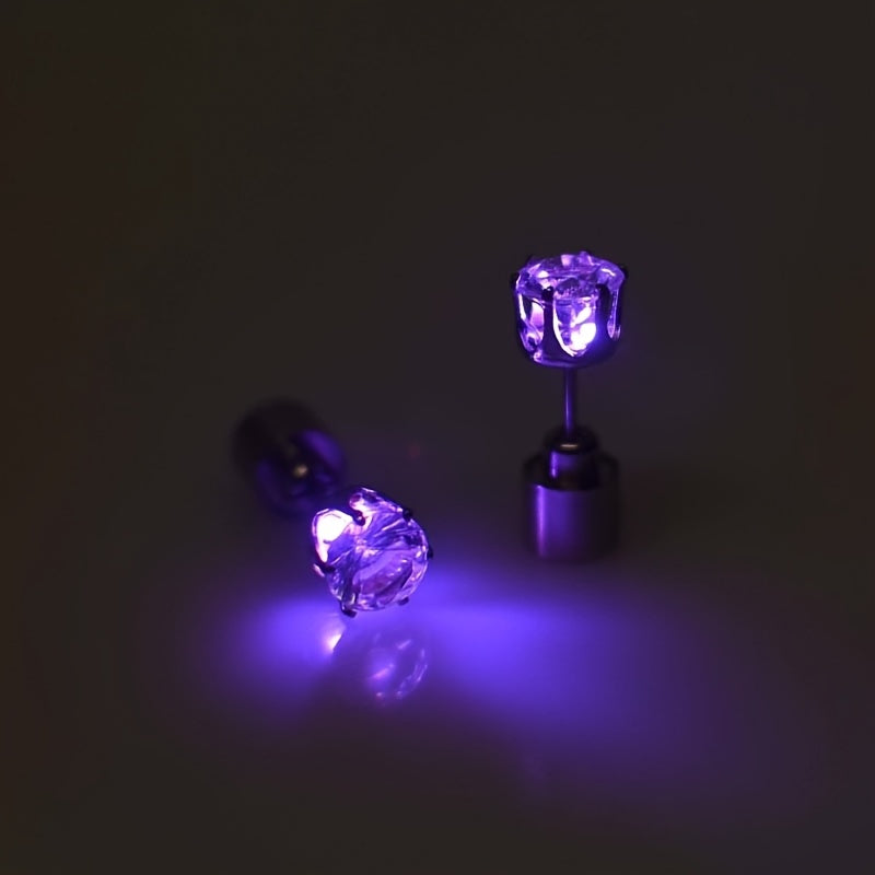 7 Colors Available Blue Pink Purple Green White Violet Orange Luminous Earrings, Men's LED Studs, Women's Glowing Ear Tops, Halloween Gift for Boyfriend and Girlfriend One Pair