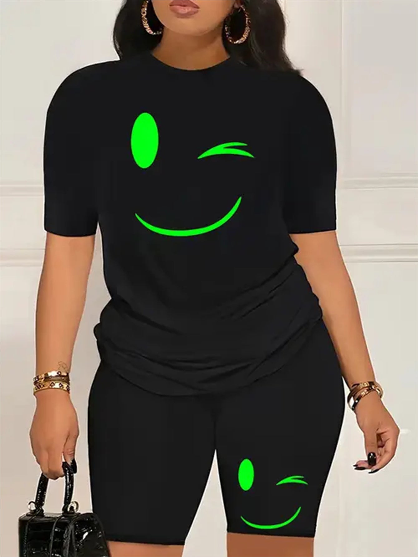 Fashionable Trend Printed Ladies Short-Sleeved T-Shirt Shorts Suit Fashionable Ladies Fashion Casual Suit