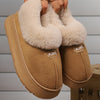 Women'S Preppy Solid Color Slip on Furry Slippers, Soft Warm Plus Fleece House Shoes with Round Toe, EVA Sole, Fabric Upper and Inner Material, Casual All-season Slippers