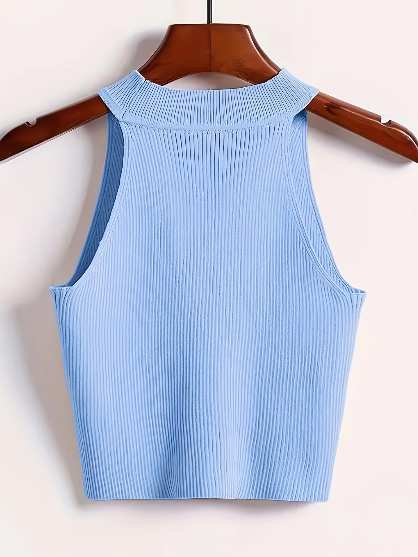 Elegant Green Off-Shoulder Knit Tank Top - Sleeveless, High Neck, Polyester Lining, Perfect for Spring & Fall, Beachwear|Minimalist Fashion|Smooth Texture