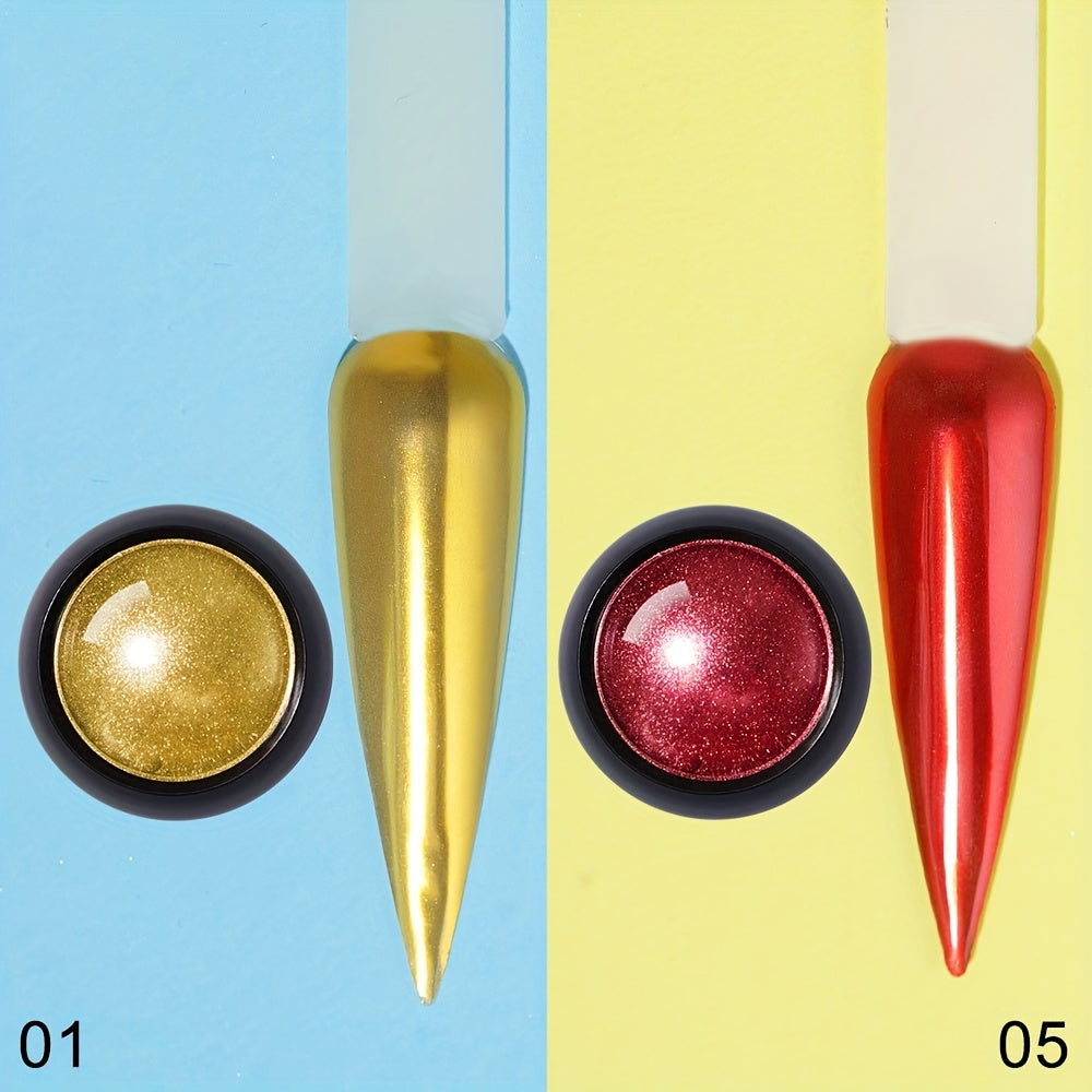 Magic Mirror Two-color Powder Dipping Set! Golden and red glitter + mirror super bright, with sponge brush, create noble high-end nail special effects, long-lasting without peeling off! One box can achieve advanced makeup eff