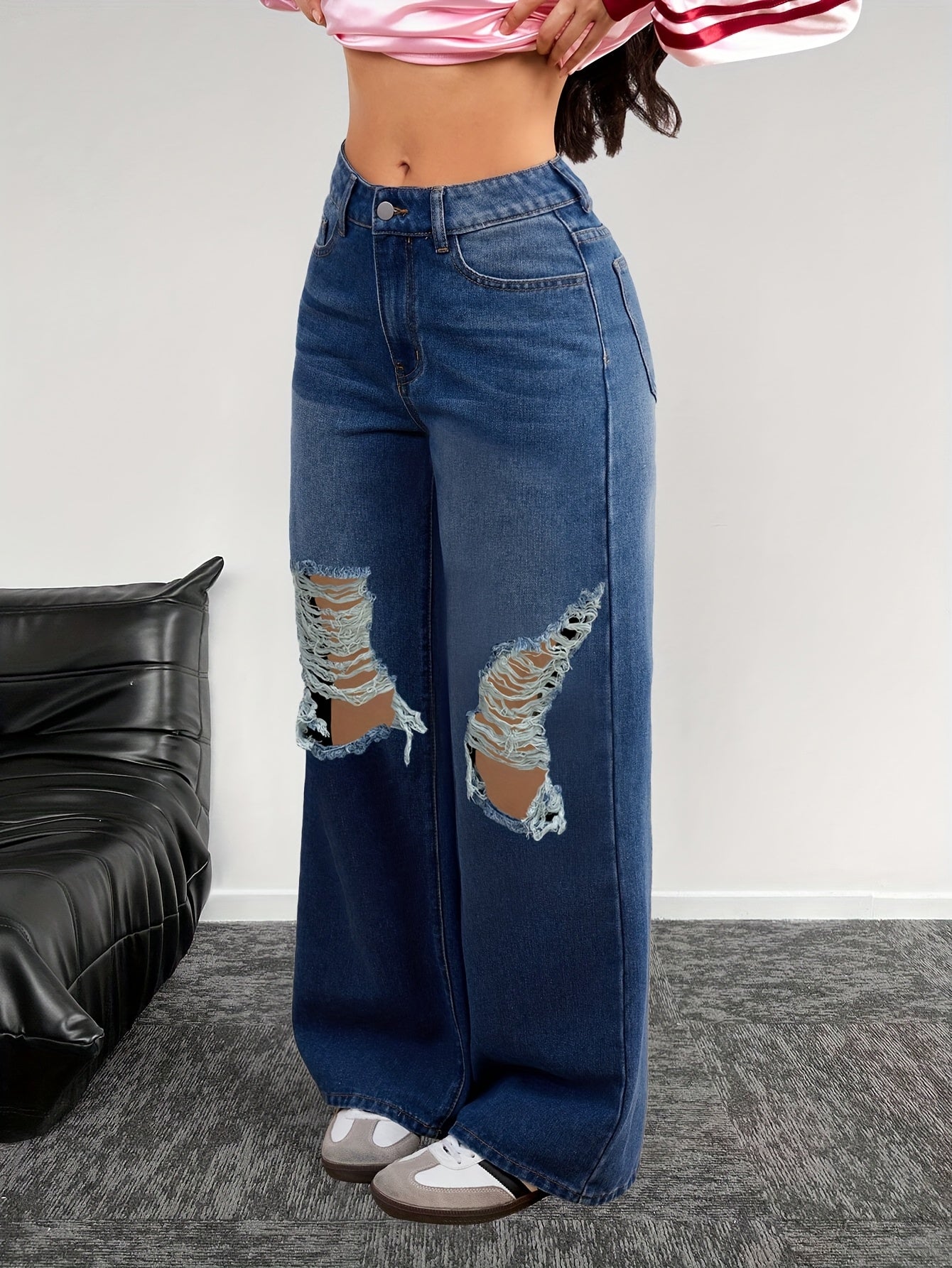 European And American Women's Jeans with Holes, Wide Leg Pants, Women's Pants