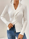Twist Front V Neck Slim Sweater, Elegant Long Sleeve Sweater For Fall & Winter, Women's Clothing