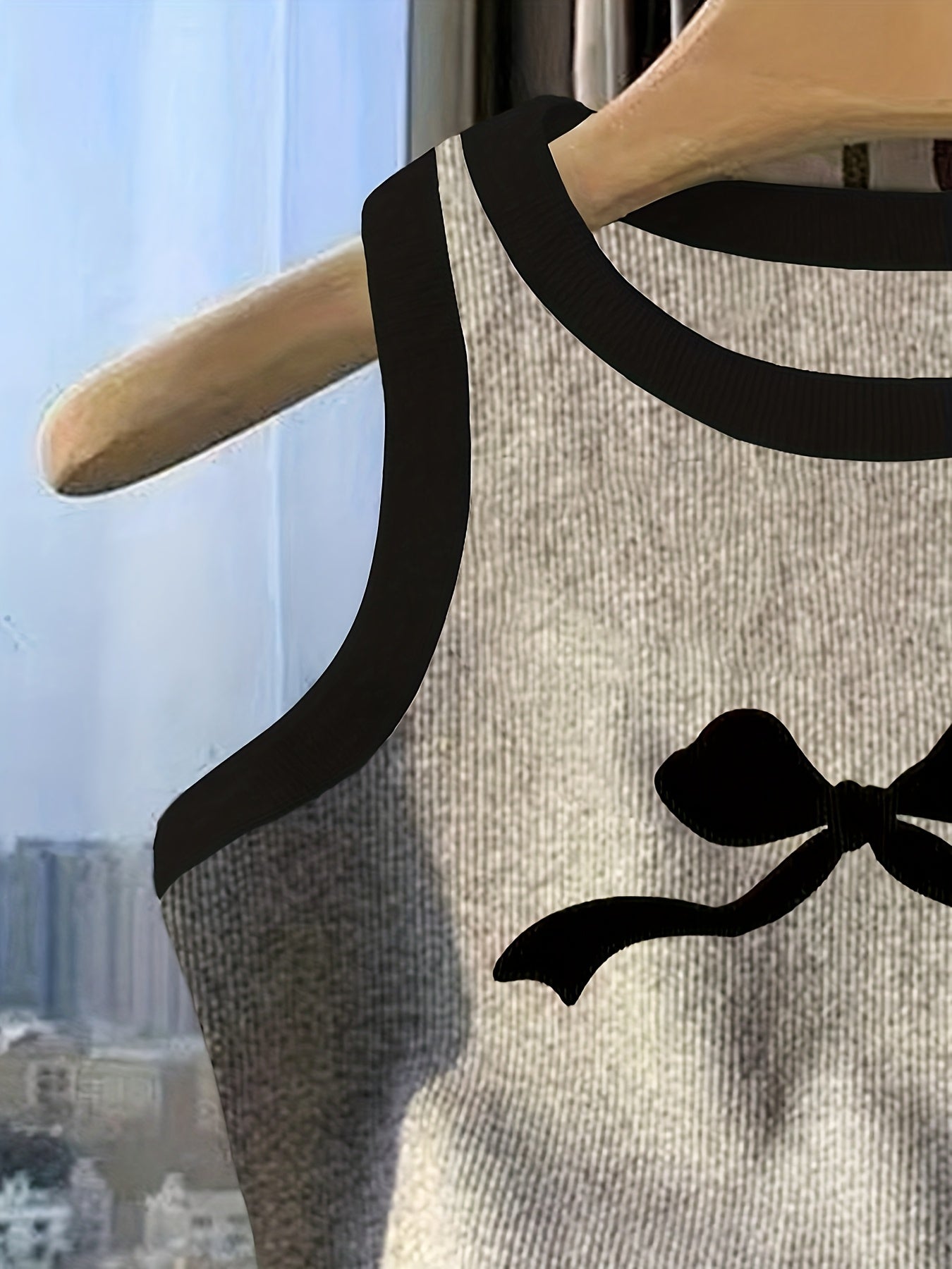 Teenage Girls' Cute Bow Print Tank Top, Simple Fashion for Casual Wear