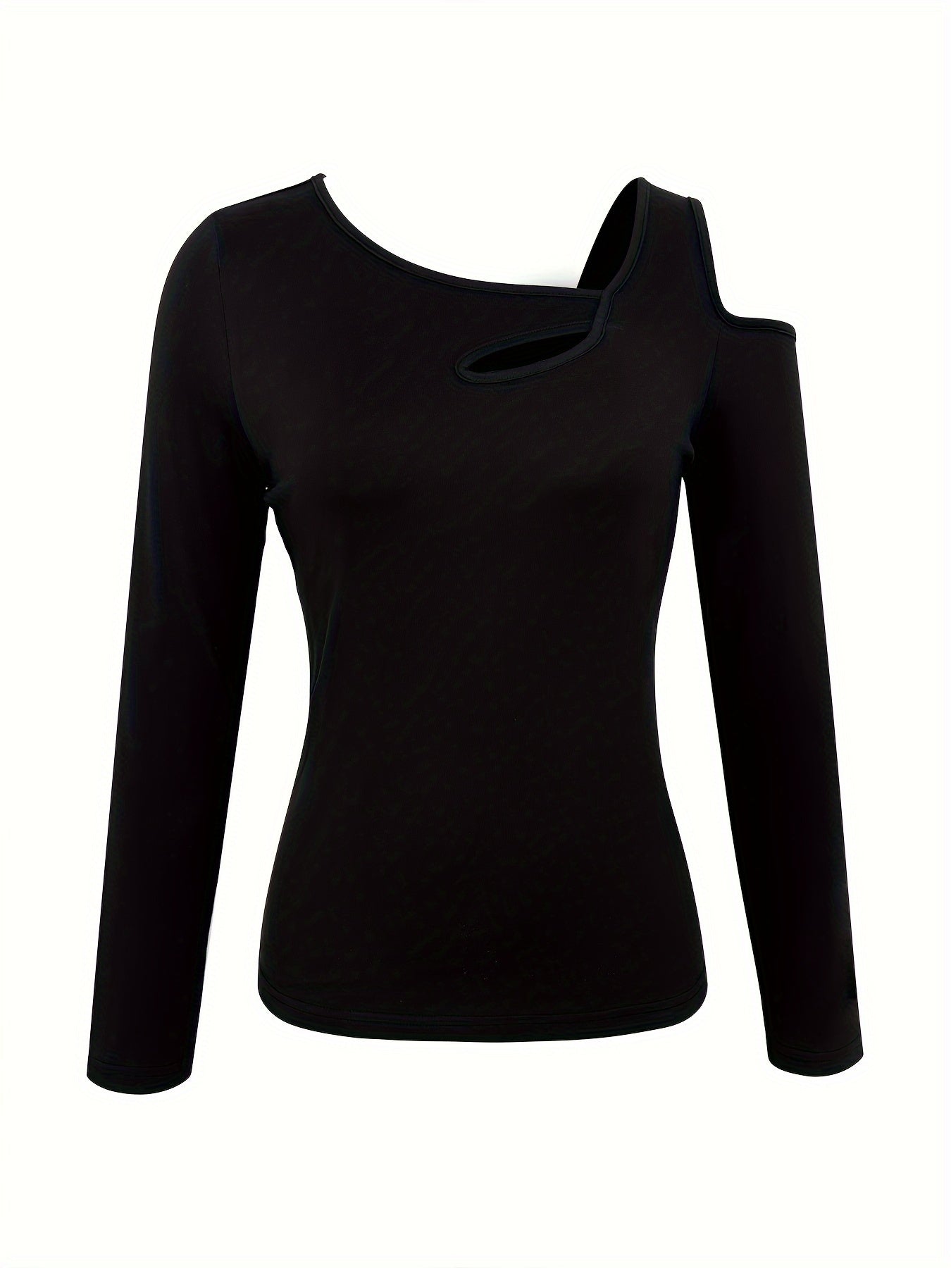 Cold Shoulder Cut Out Asymmetrical T-shirt, Chic Long Sleeve Top For Spring & Fall, Women's Clothing