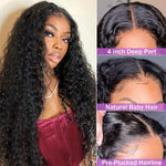 Deep Wave Lace Front Wigs Human Hair 180% Density 4X4 Transparent Lace Closure Wigs for Women Wet and Wavy Lace Frontal Wigs Glueless Wigs Pre Plucked with Baby Hair Natural Color (18 Inch)